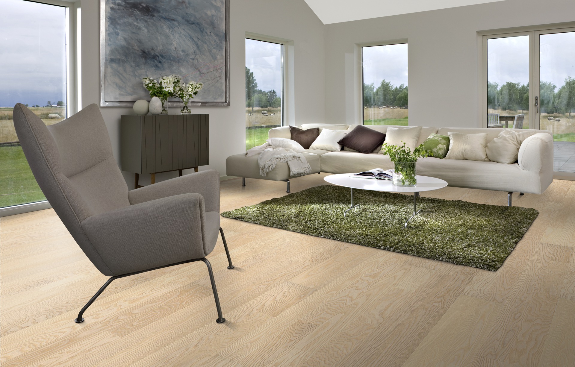 Паркетная доска Kahrs Песочная Ясень Фалстербо Falsterbo 152N55AK0VKW240 Calm 2423×200×15 фото в интерьере